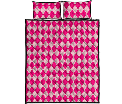Pink Harlequin Pattern Print Quilt Bed Set