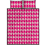 Pink Harlequin Pattern Print Quilt Bed Set
