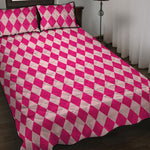 Pink Harlequin Pattern Print Quilt Bed Set