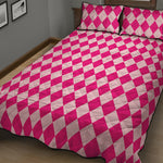Pink Harlequin Pattern Print Quilt Bed Set