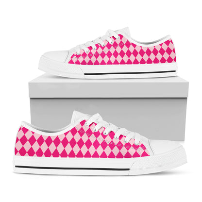 Pink Harlequin Pattern Print White Low Top Shoes
