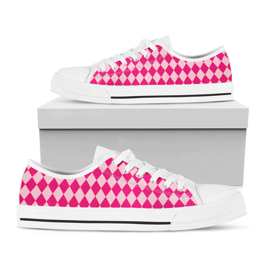 Pink Harlequin Pattern Print White Low Top Shoes