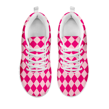 Pink Harlequin Pattern Print White Sneakers