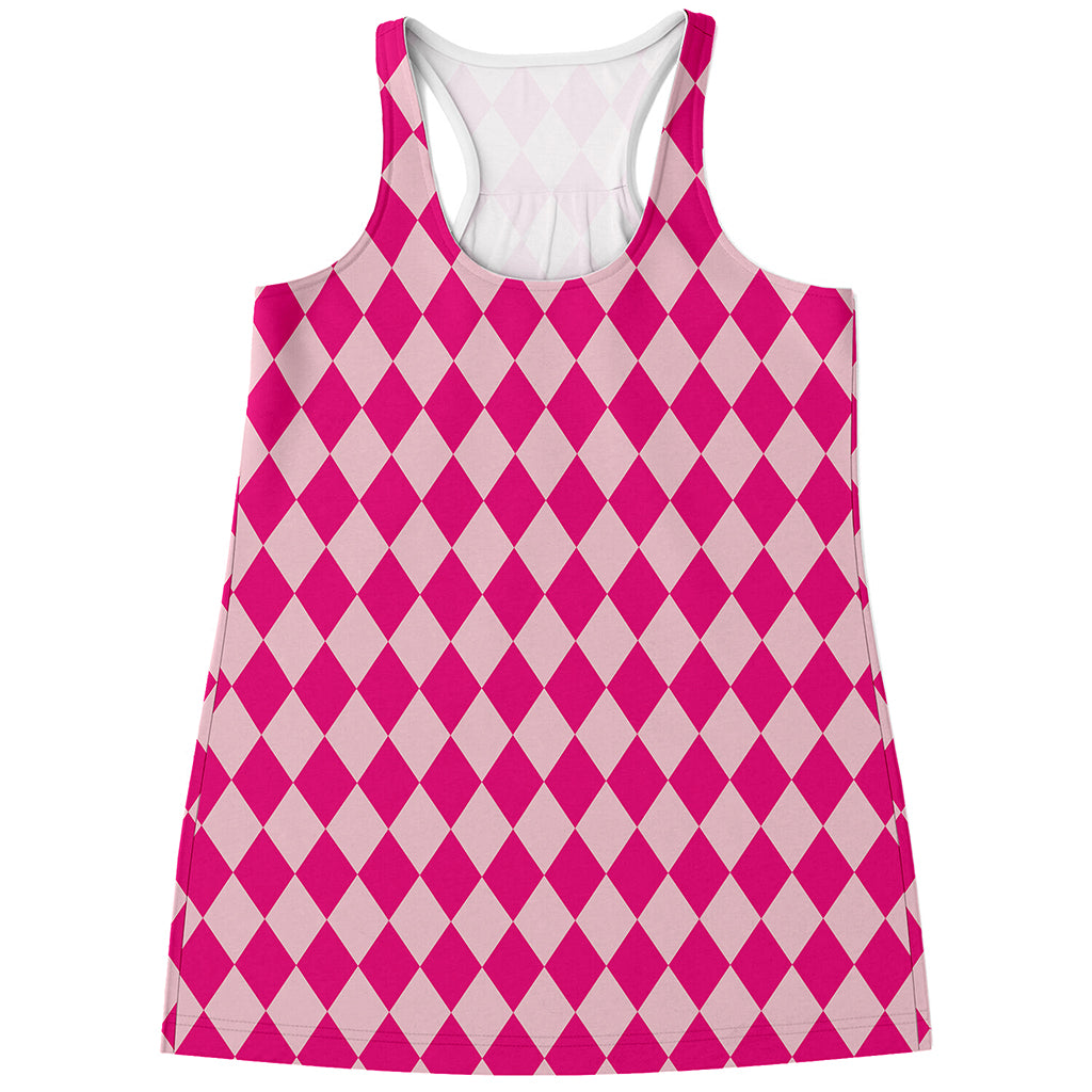 Pink Harlequin Pattern Print Women's Racerback Tank Top