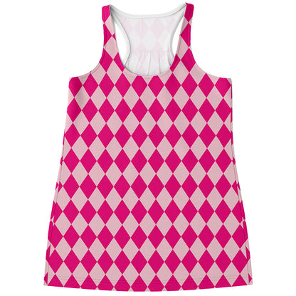 Pink Harlequin Pattern Print Women's Racerback Tank Top