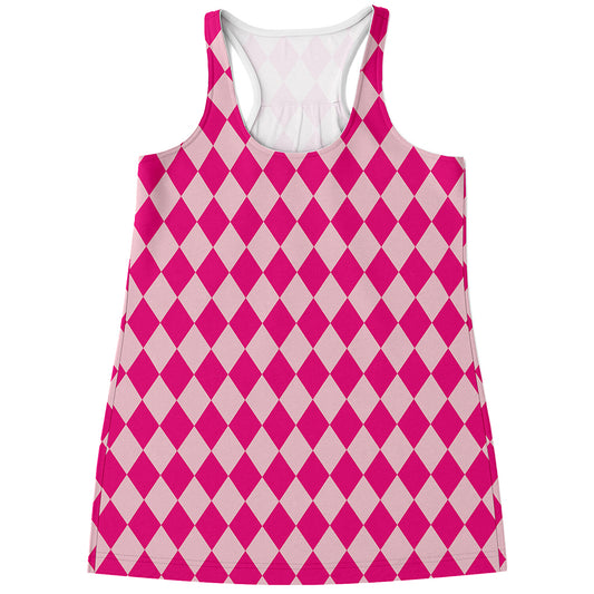 Pink Harlequin Pattern Print Women's Racerback Tank Top