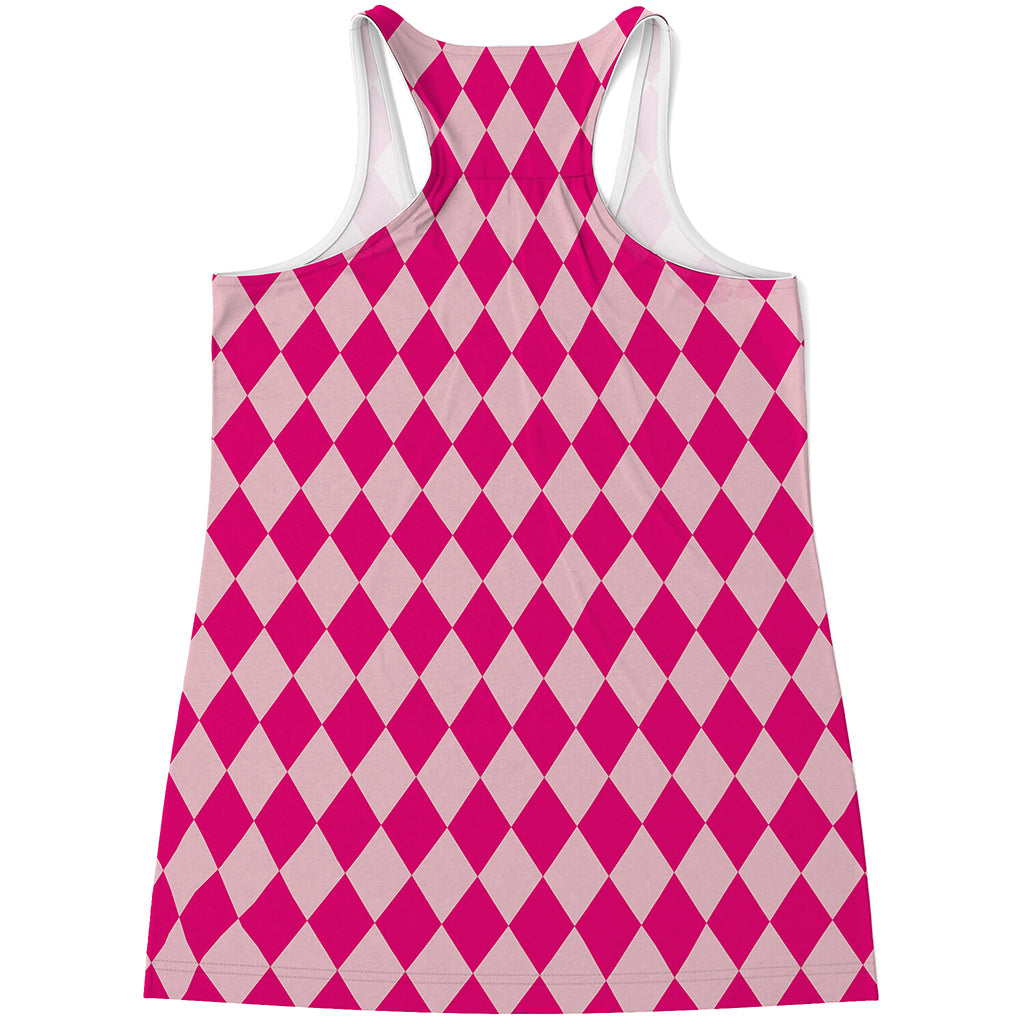 Pink Harlequin Pattern Print Women's Racerback Tank Top