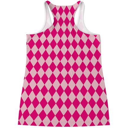 Pink Harlequin Pattern Print Women's Racerback Tank Top