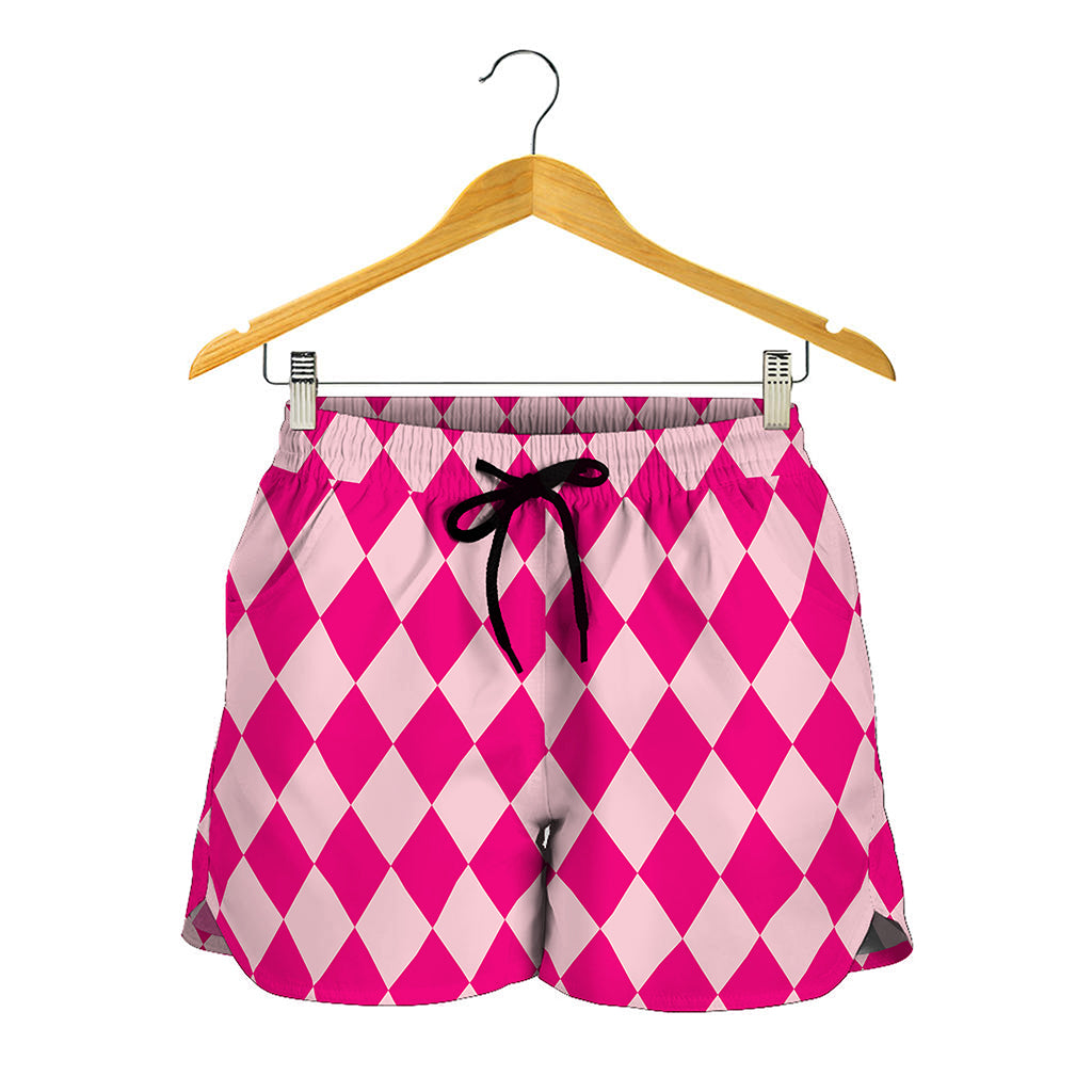 Pink Harlequin Pattern Print Women's Shorts