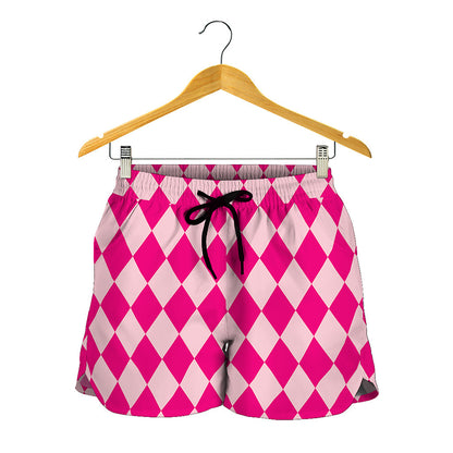 Pink Harlequin Pattern Print Women's Shorts
