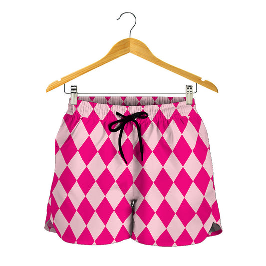 Pink Harlequin Pattern Print Women's Shorts