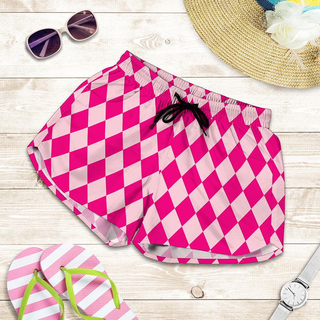Pink Harlequin Pattern Print Women's Shorts
