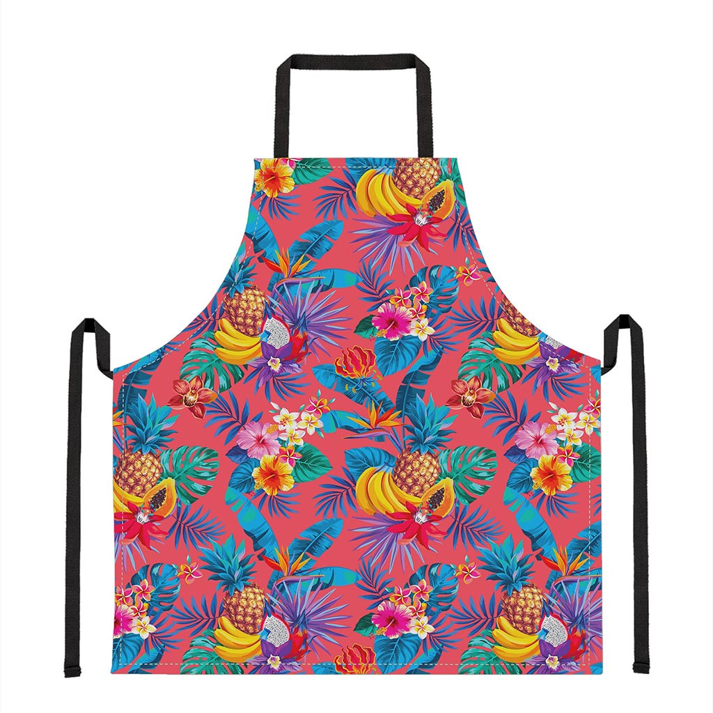 Pink Hawaiian Fruits Pattern Print Apron