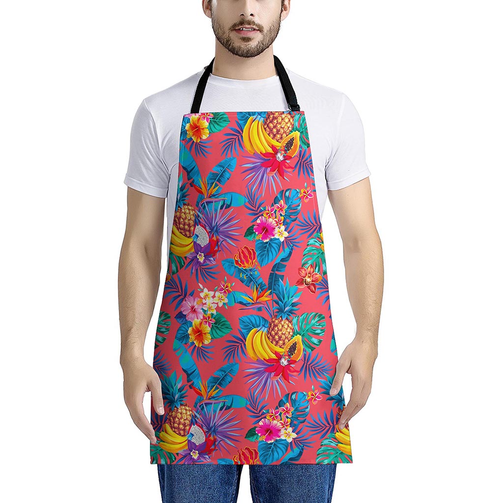 Pink Hawaiian Fruits Pattern Print Apron