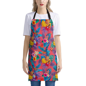 Pink Hawaiian Fruits Pattern Print Apron