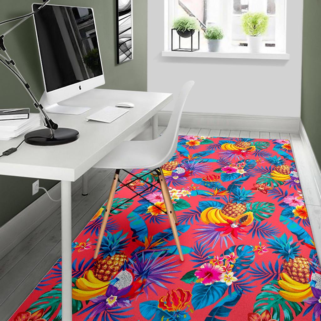 Pink Hawaiian Fruits Pattern Print Area Rug GearFrost