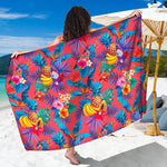 Pink Hawaiian Fruits Pattern Print Beach Sarong Wrap