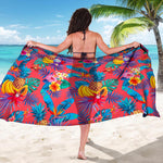 Pink Hawaiian Fruits Pattern Print Beach Sarong Wrap