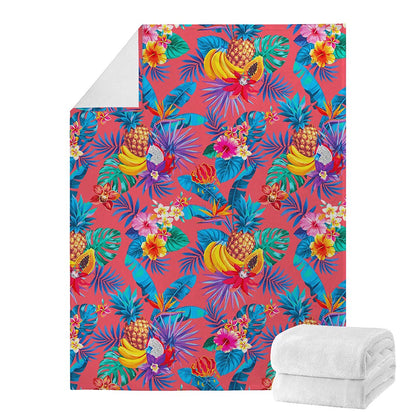 Pink Hawaiian Fruits Pattern Print Blanket