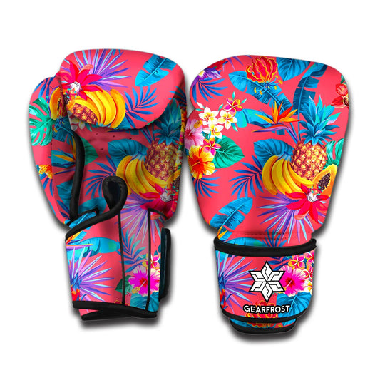 Pink Hawaiian Fruits Pattern Print Boxing Gloves