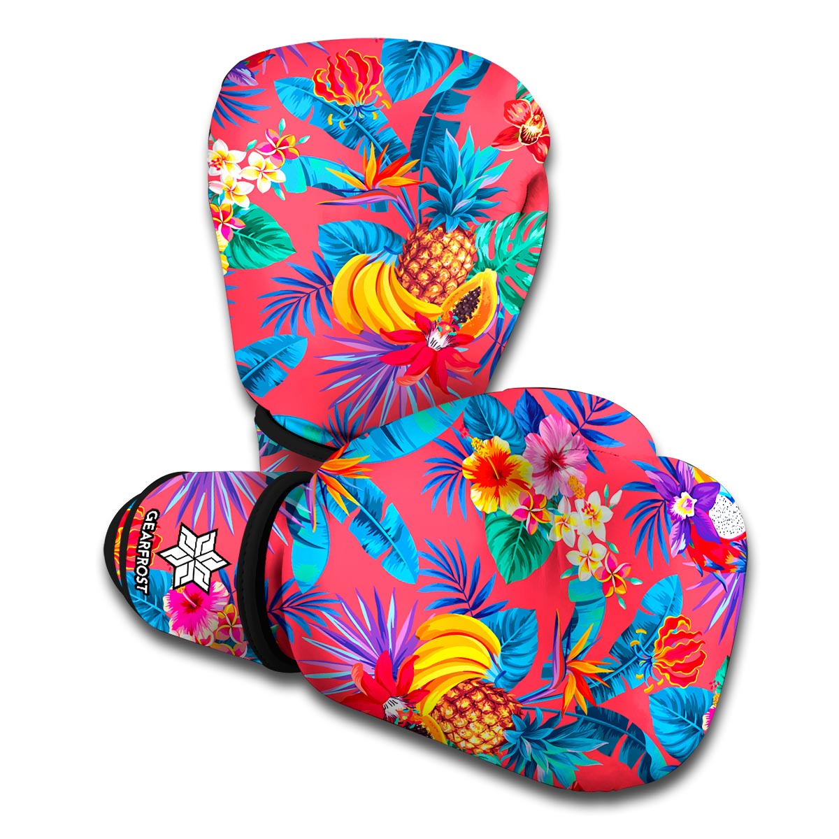 Pink Hawaiian Fruits Pattern Print Boxing Gloves