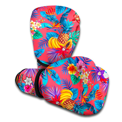 Pink Hawaiian Fruits Pattern Print Boxing Gloves