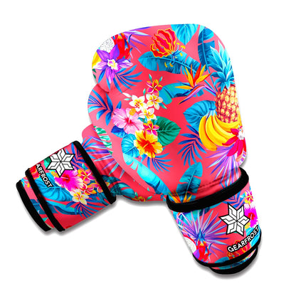 Pink Hawaiian Fruits Pattern Print Boxing Gloves