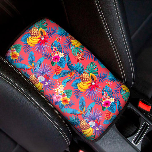 Pink Hawaiian Fruits Pattern Print Car Center Console Cover