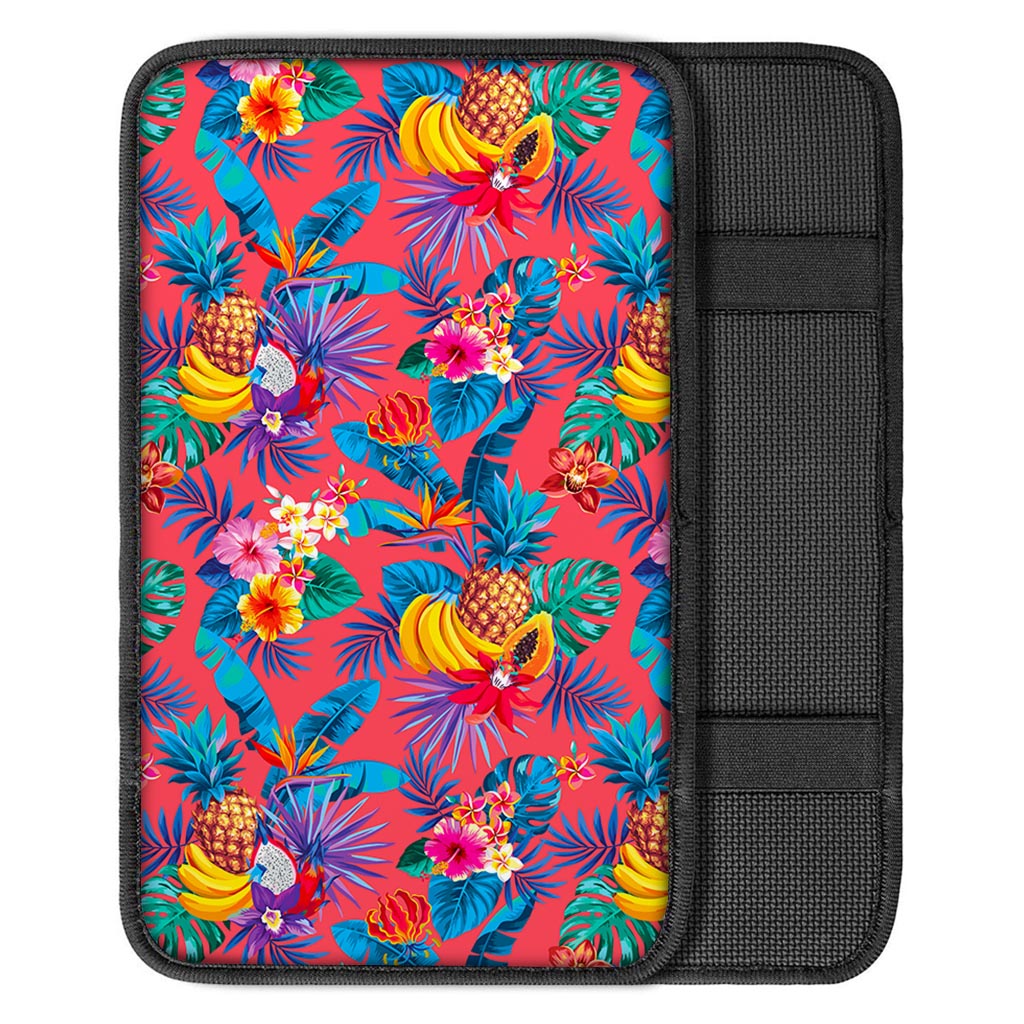 Pink Hawaiian Fruits Pattern Print Car Center Console Cover