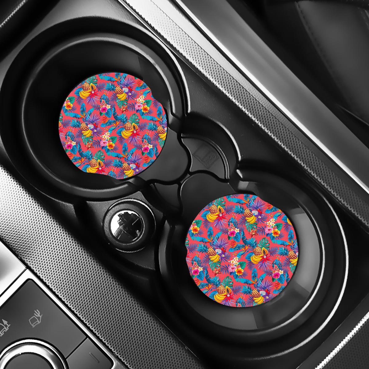 Pink Hawaiian Fruits Pattern Print Car Coasters