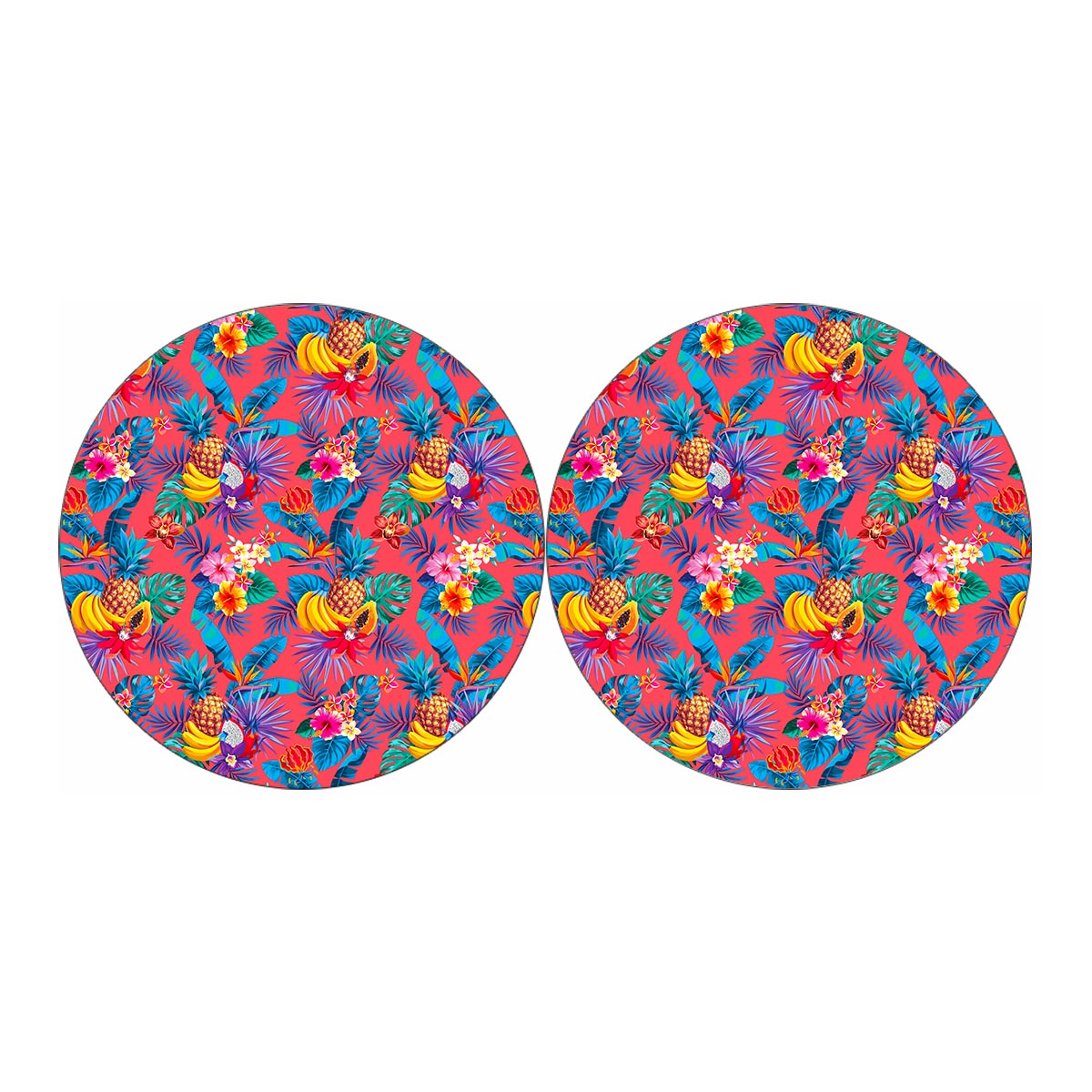 Pink Hawaiian Fruits Pattern Print Car Coasters