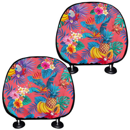 Pink Hawaiian Fruits Pattern Print Car Headrest Covers