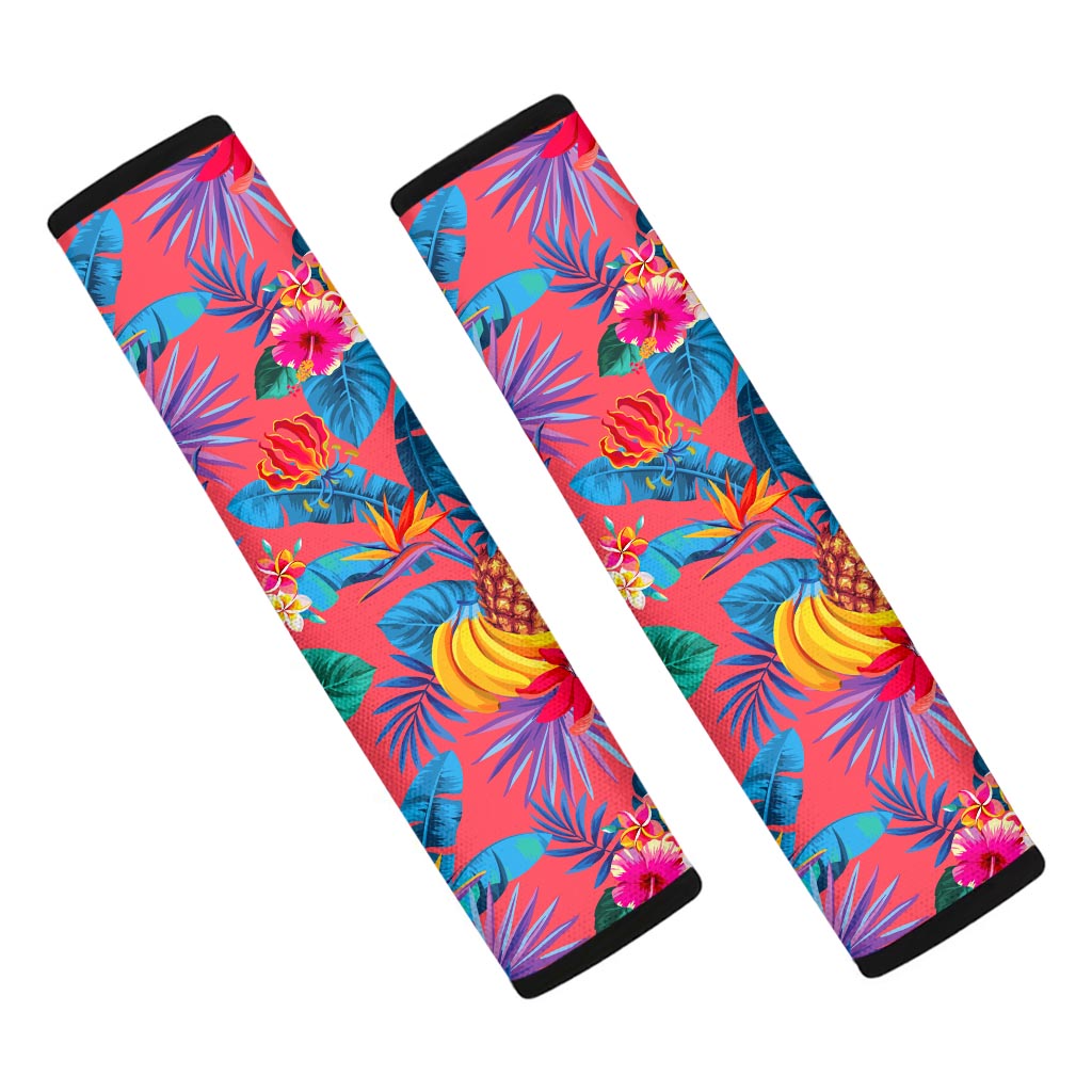 Pink Hawaiian Fruits Pattern Print Car Seat Belt Covers