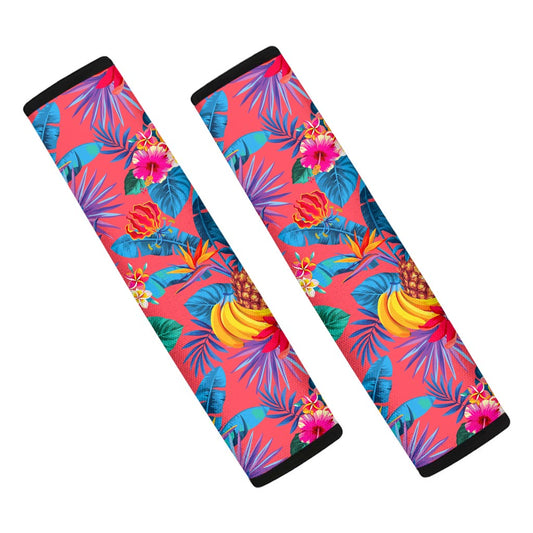 Pink Hawaiian Fruits Pattern Print Car Seat Belt Covers