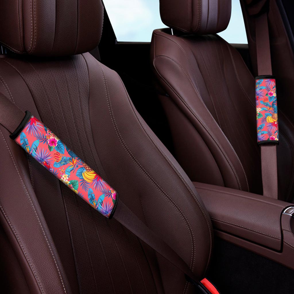 Pink Hawaiian Fruits Pattern Print Car Seat Belt Covers