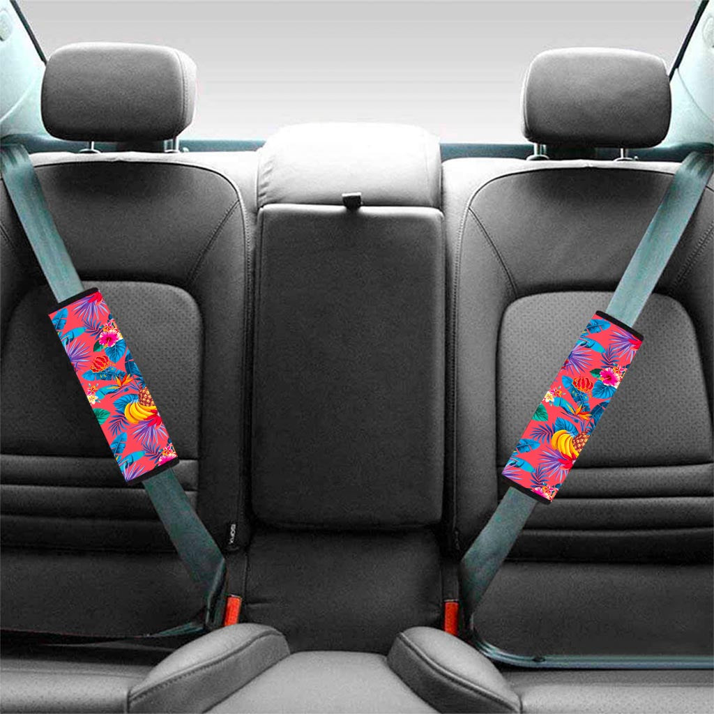 Pink Hawaiian Fruits Pattern Print Car Seat Belt Covers