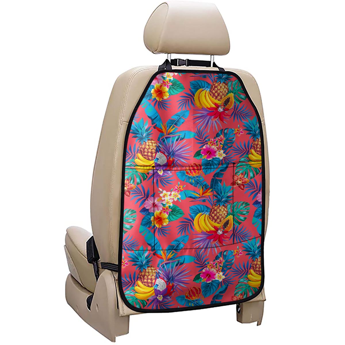 Pink Hawaiian Fruits Pattern Print Car Seat Organizers