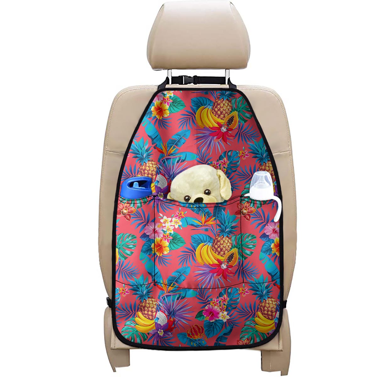 Pink Hawaiian Fruits Pattern Print Car Seat Organizers