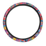 Pink Hawaiian Fruits Pattern Print Car Steering Wheel Cover