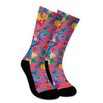 Pink Hawaiian Fruits Pattern Print Crew Socks