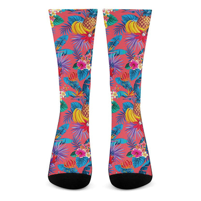 Pink Hawaiian Fruits Pattern Print Crew Socks