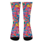 Pink Hawaiian Fruits Pattern Print Crew Socks