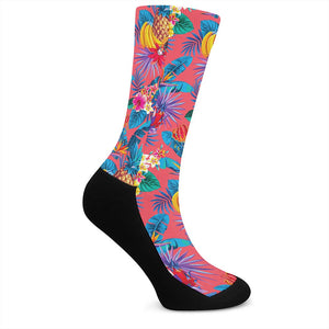 Pink Hawaiian Fruits Pattern Print Crew Socks