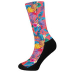 Pink Hawaiian Fruits Pattern Print Crew Socks