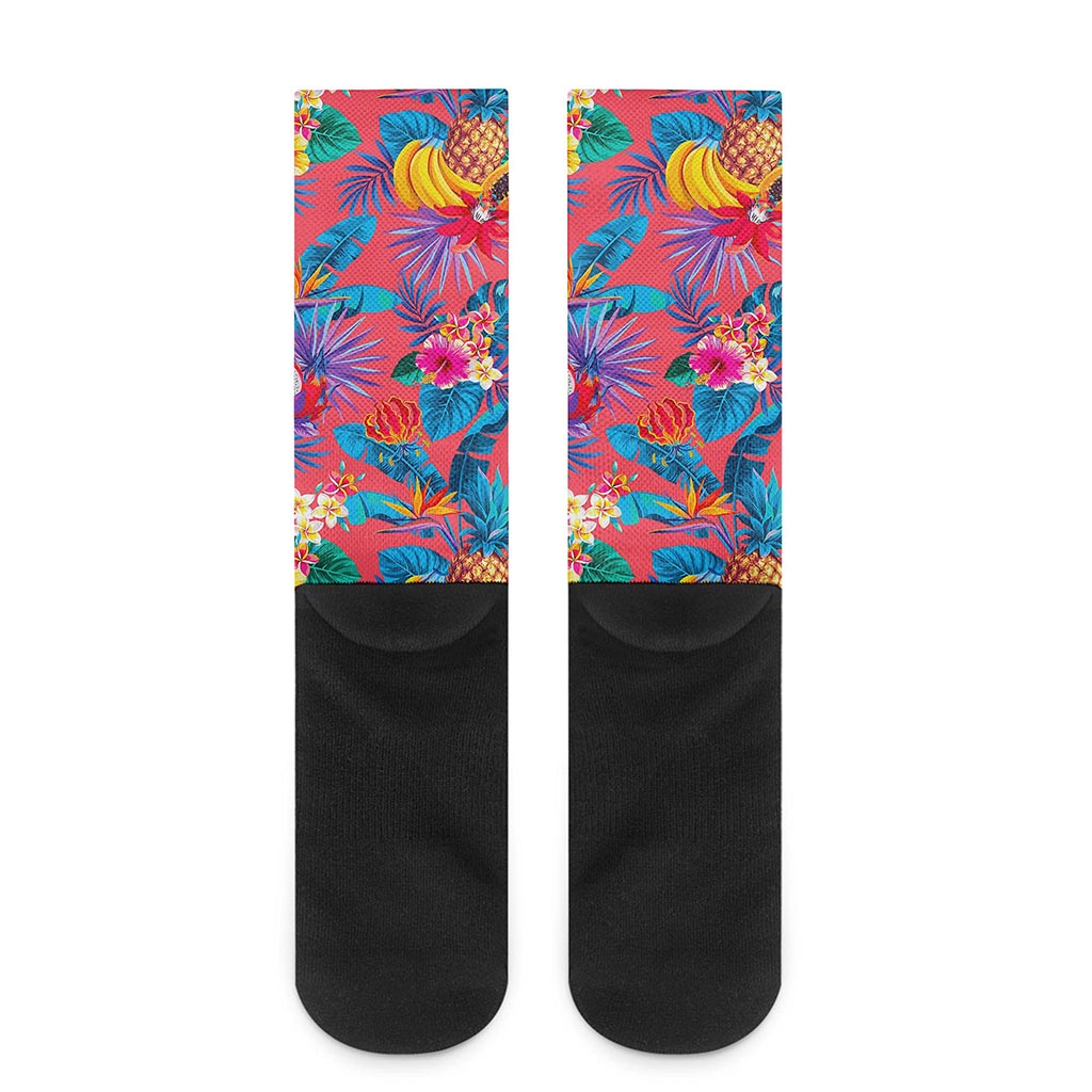 Pink Hawaiian Fruits Pattern Print Crew Socks