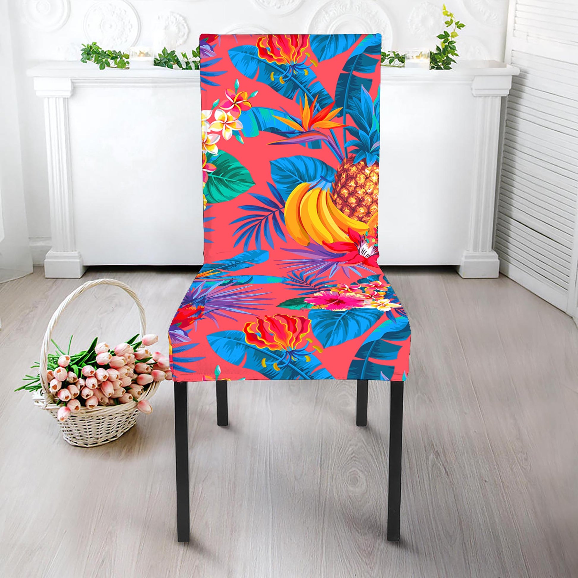 Pink Hawaiian Fruits Pattern Print Dining Chair Slipcover