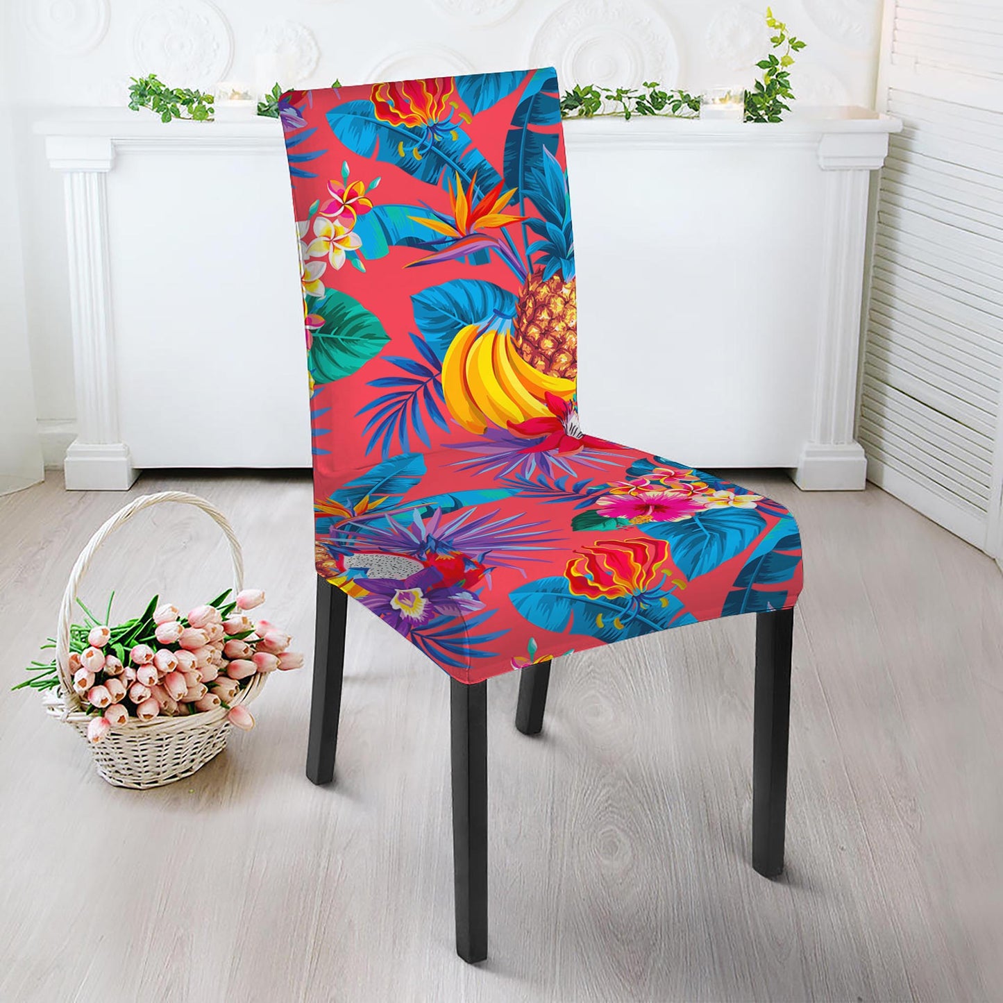 Pink Hawaiian Fruits Pattern Print Dining Chair Slipcover