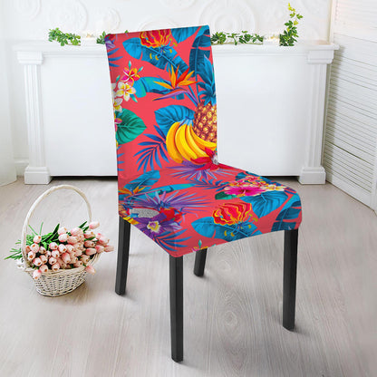 Pink Hawaiian Fruits Pattern Print Dining Chair Slipcover