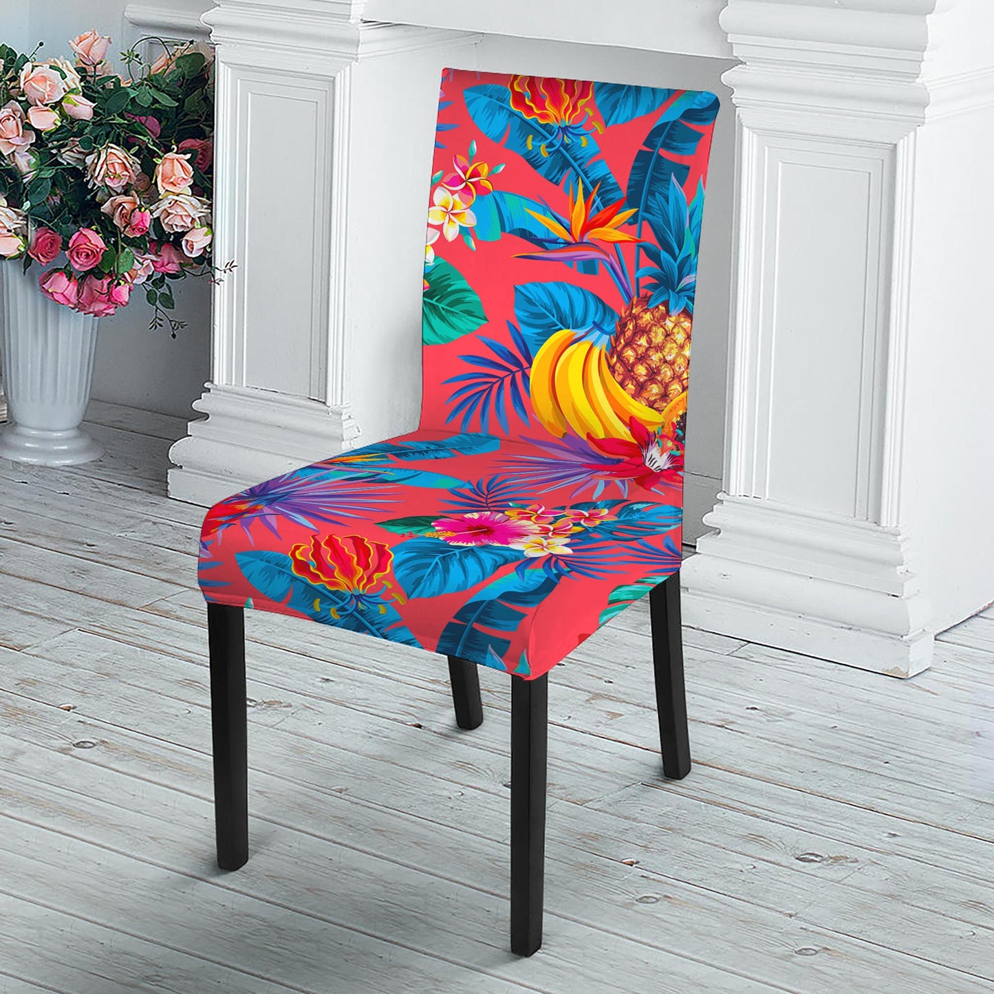 Pink Hawaiian Fruits Pattern Print Dining Chair Slipcover
