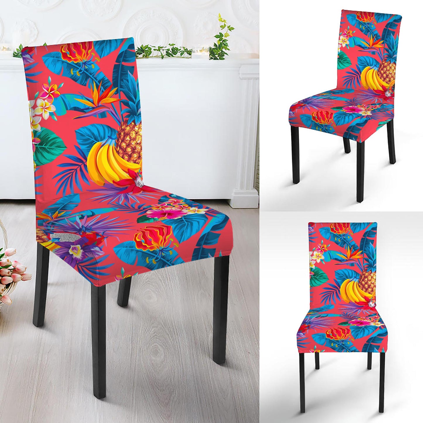 Pink Hawaiian Fruits Pattern Print Dining Chair Slipcover